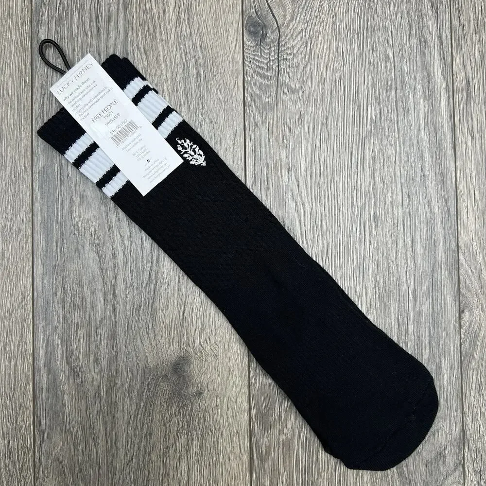 Free People Movement Logo Stripe Tube Socks Black White Lucky Honey One Size
